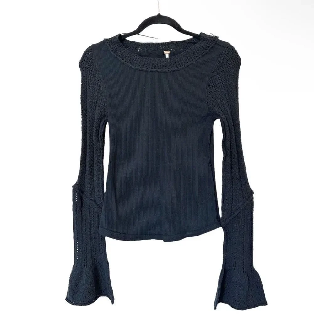 Free People NWT Cuffing Season Top in Black Size Large